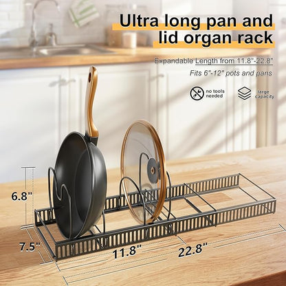 Pots and Pans Organizer Rack for Under Cabinet Expandable Pot Lid holders inside Organizer 10 Adjustable Divider Pan organizer 11.81''-22.85'' Pan lid organizer for cabinet Organizer for Bakeware - Image 2