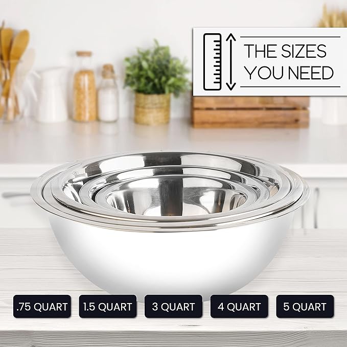 WHYSKO Meal Prep Stainless Steel Mixing Bowls Set, Home, Refrigerator, and Kitchen Food Storage Organizers | Ecofriendly, Reusable, Heavy Duty (White) - Image 6