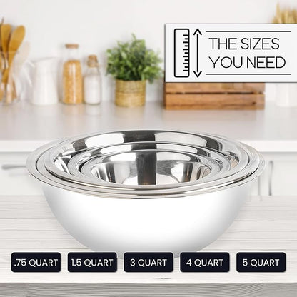 WHYSKO Meal Prep Stainless Steel Mixing Bowls Set, Home, Refrigerator, and Kitchen Food Storage Organizers | Ecofriendly, Reusable, Heavy Duty (White) - Image 6