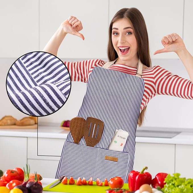 BeLuyi 2 Pack Adjustable Bib Apron with 2 Pockets Chef Cooking Kitchen Restaurant Aprons for Women Men - Image 4