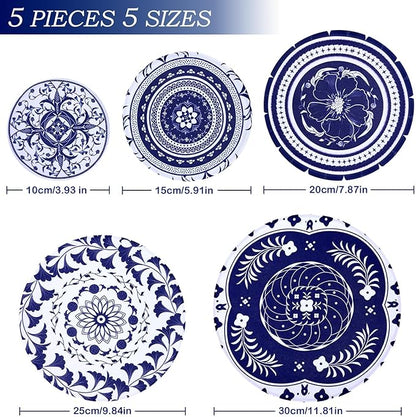 5 Pieces Bowl Covers Reusable, 5 Multi-Size Elastic Cloth Fabric Bowl Covers for Bread Proofing Stretch Food Covers Washable for Food Fruits Leftover (Blue) - Image 2