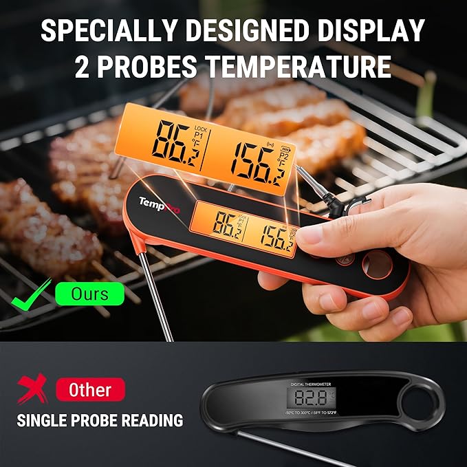 TempPro TP610W Rechargeable Instant Read Thermometer for Cooking, Stainless Steel Meat Thermometer Digital with Alarm, Waterproof Cooking Thermometer for Grill, Smoker, BBQ (Previously ThermoPro) - Image 4
