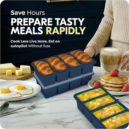 1 cup Silicone Freezer Trays with Lids, Soup Container Style Ice Cube Trays, Easily prepare portioned meals, Great for storing soups, leftovers, sauces and other dishes, Dishwasher, Oven Safe – 2 Pack