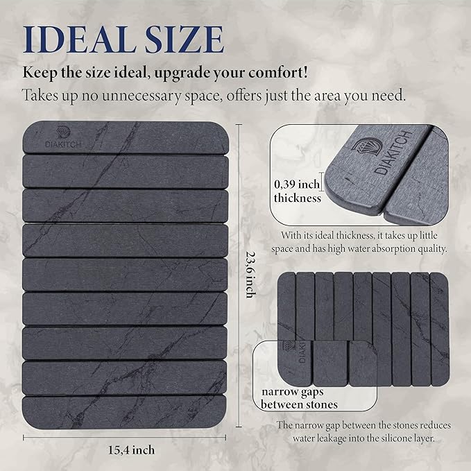 Stone Drying Mat for Kitchen Counter – Super Absorbent Stone Dish Drying Mat, Foldable & Quick Dry, Diatomaceous Earth Mat for Dish & Bottle, Ideal for Kitchen - 23.6" x 15.4", Dark Grey - Image 3