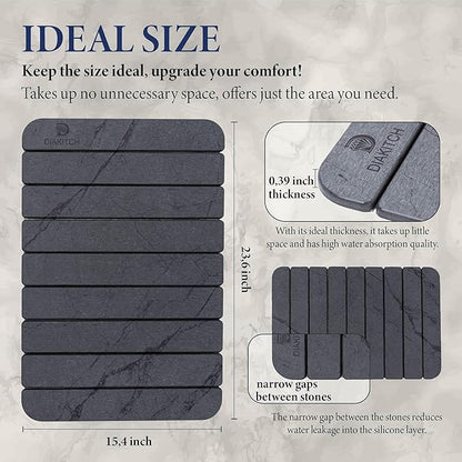 Stone Drying Mat for Kitchen Counter – Super Absorbent Stone Dish Drying Mat, Foldable & Quick Dry, Diatomaceous Earth Mat for Dish & Bottle, Ideal for Kitchen - 23.6" x 15.4", Dark Grey - Image 3