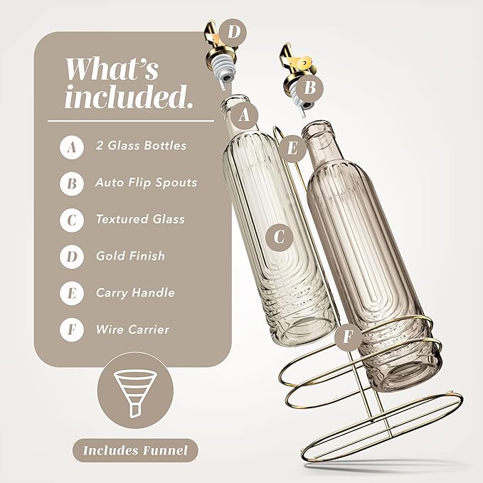 COOK WITH COLOR Glass Olive Oil Bottle Dispenser - 2 Pack- 17oz Oil and Vinegar Cruet - Olive Oil Carafe Decanter for Kitchen, Elegant Fluted, Brown - Image 2