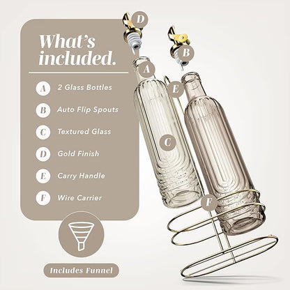 COOK WITH COLOR Glass Olive Oil Bottle Dispenser - 2 Pack- 17oz Oil and Vinegar Cruet - Olive Oil Carafe Decanter for Kitchen, Elegant Fluted, Brown - Image 2