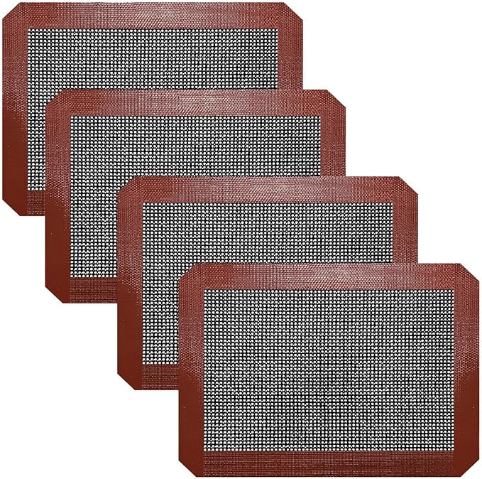 Small Silicone Baking Mats, Set of 4, 11-4/5x8-1/4 Inch Quarter Sheet Size, Non Stick, BPA Free, 1/4 Baking Sheet Pan Liner for Cookies, Macaron, Bread, Pastry, Toaster (Perforated) by VCHOMY
