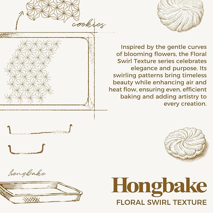 HONGBAKE Nonstick Baking Sheet Pan Set of 3, Cookie Sheets for Oven, Non-Toxic Half/Quarter/Jelly Roll Pans with Floral Swirl Texture, Heavy Duty 0.8mm Thick Oven Trays for Cooking, Antique Gold - Image 3