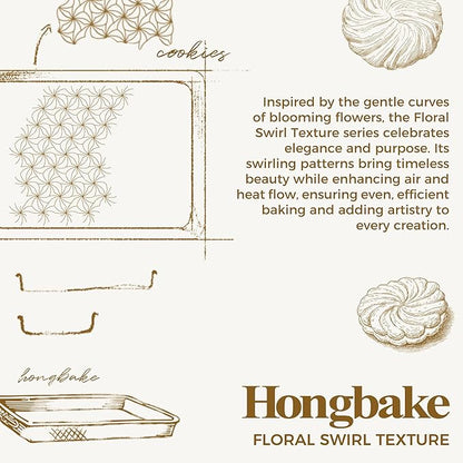 HONGBAKE Nonstick Baking Sheet Pan Set of 3, Cookie Sheets for Oven, Non-Toxic Half/Quarter/Jelly Roll Pans with Floral Swirl Texture, Heavy Duty 0.8mm Thick Oven Trays for Cooking, Antique Gold - Image 3