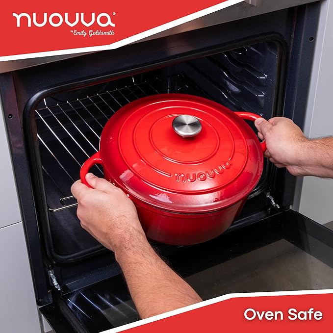 Cast Iron Dutch Oven with Lid – Non-Stick Ovenproof Enamelled Casserole Pot – Sturdy Dutch Oven Cookware – Red, 7.3-Quart, 30cm – by Nuovva - Image 3