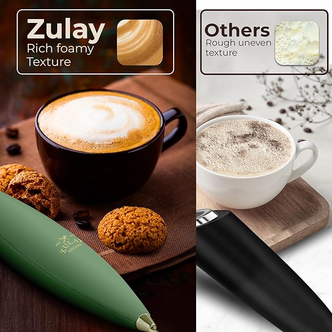 Zulay Kitchen Patented Tornado Triple Whisk Milk Frother with 4 Duracell Batteries – Handheld Foam Maker for Coffee, Lattes, Matcha & Hot Chocolate – Rich, Creamy Froth in Seconds - Olive & Gold - Image 6