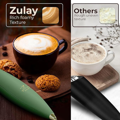 Zulay Kitchen Patented Tornado Triple Whisk Milk Frother with 4 Duracell Batteries – Handheld Foam Maker for Coffee, Lattes, Matcha & Hot Chocolate – Rich, Creamy Froth in Seconds - Olive & Gold - Image 6