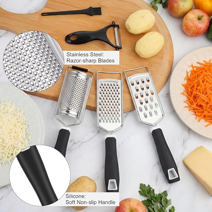 5 Pcs Zester Grater Set Cheese Grater with Stainless Steel Blade for Kitchen Tool for Parmesan Cheese, Ginger, Garlic, Nutmeg, Chocolate, Vegetables, Fruits Dishwasher Safe