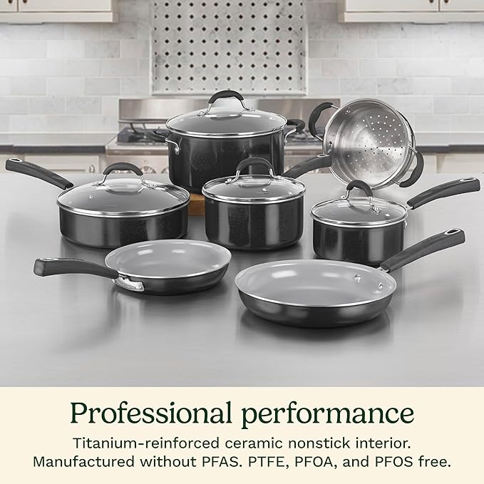 Cuisinart 11-Piece Nonstick Cookware Set, Ceramica XT, Black, 54C-11BK - Image 2