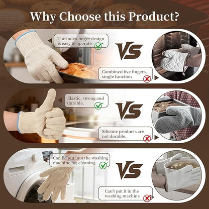 Hovico Heat Resistant Oven Gloves, Ove Glove BBQ Gloves Heat Resistant Cooking Oven Mitts with Fingers Grilling Glove, Full Hand Protection, Grill Gloves for Outdoor Hot Food Handling (Set of 2) - Image 8
