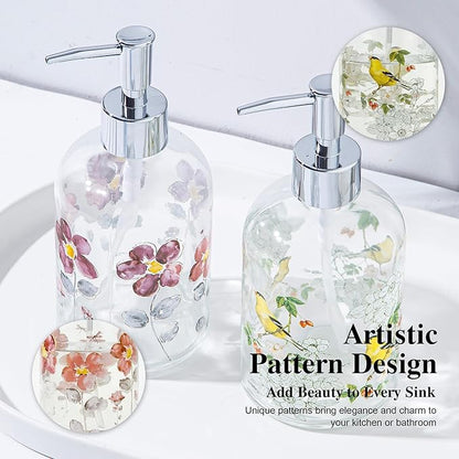 17oz Glass Soap Dispenser with Plastic Pump, 2 Pack Refillable Kitchen Soap Dispenser for Dish Soap, Soap Dispenser Bathroom for Hand Soap, Lotion, Body Wash