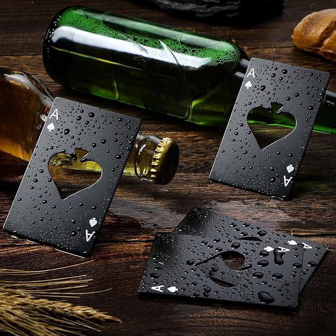 Chumia Poker Card Bottle Openers Stainless Steel Poker Card Beer Ace Bottle Cap Openers for Wedding Birthday Party Bridal Shower Table Tools Supplies(Black,24 Pieces)