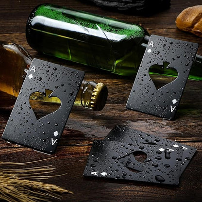 Chumia Poker Card Bottle Openers Stainless Steel Poker Card Beer Ace Bottle Cap Openers for Wedding Birthday Party Bridal Shower Table Tools Supplies(Black,6 Pieces)