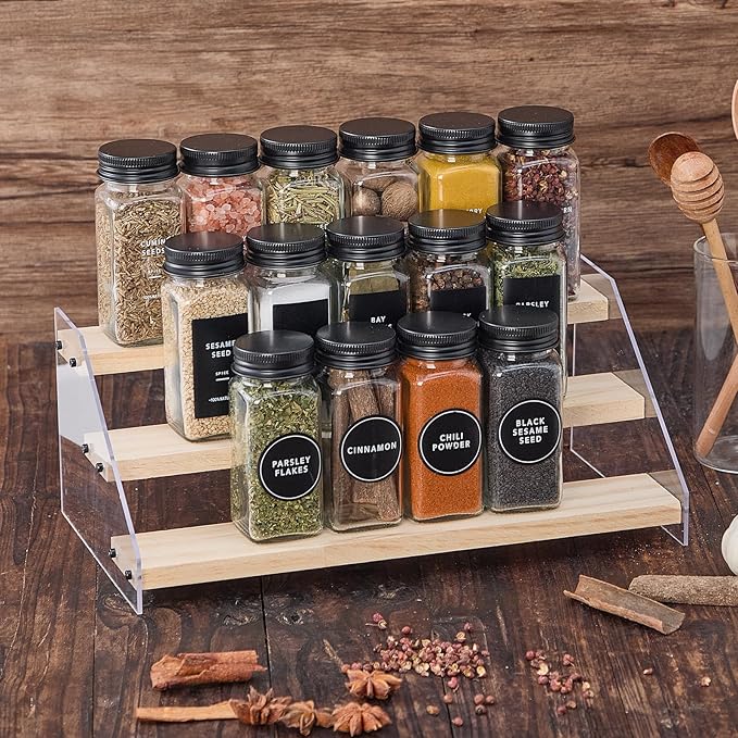 36 Glass Spice Jars with 576 Labels-Spice Jars with Black Metal Caps, 4oz Empty Square Spice Containers with Shaker Lids, Funnel, Pen, Seasoning Bottles for Spice Rack, Drawer, Cabinet - Image 5