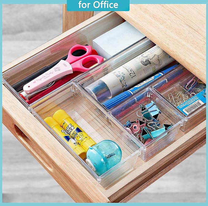 DCA 12 Pack Clear Drawer Organizer, 4 Sizes Makeup organizer, Vanity Organizer for Gadgets,Kitchen,Bathroom,Office - Image 4