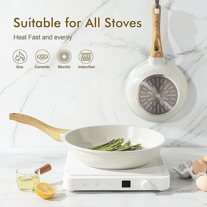 SENSARTE Nonstick Ceramic Frying Pan Skillet, 12.5 Inch Omelet Pan, Healthy Non Toxic Chef Pan, Induction Compatible Egg Pan with Heat Resistant Handle, PFAS-Free, White - Image 3