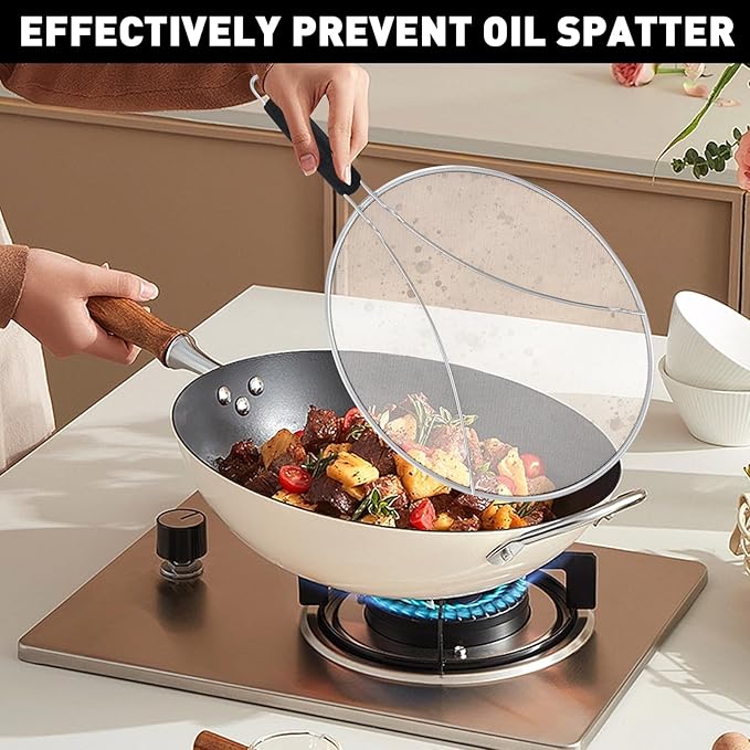 11 Inch Grease Splatter Screen for Frying Pan, Stainless Steel Fine Mesh Oil Splash Guard to Prevent Burns & Keep Kitchen Clean - Image 5