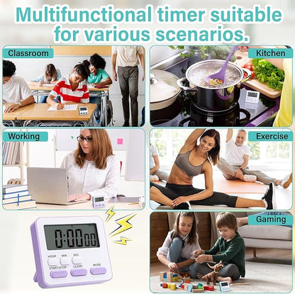 Leumoi 6 Pcs Digital Kitchen Timer 24 Hour Clock and Alarm Function Timer On/Off Switch Minute Second Count up Countdown Loud Alarm for Exercise Cook Baking