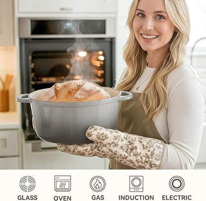 6 Quart Dutch Oven Pot with Lid, Non Stick Enameled Cast Iron Dutch Oven for Bread Baking, Heavy-Duty, Oven Safe Ceramic Cookware Up to 500°F for Baking, Braising, Stews, Roasting, Gray - Image 5