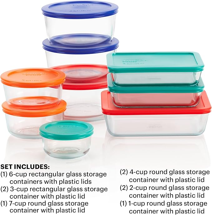 Pyrex Simply Store (9-Pack) Mixed Sized Glass Food Storage Set, Round & Rectangular Containers With Plastic Lids, BPA-Free, Dishwasher & Microwave Safe - Image 3