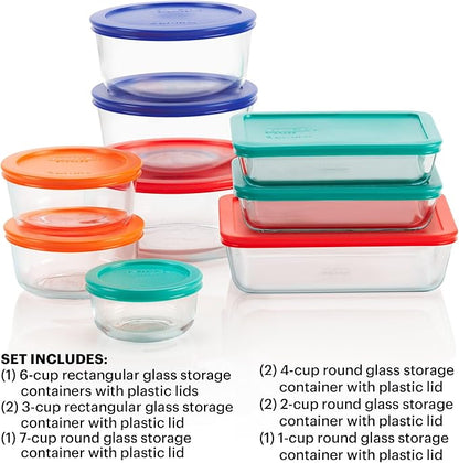 Pyrex Simply Store (9-Pack) Mixed Sized Glass Food Storage Set, Round & Rectangular Containers With Plastic Lids, BPA-Free, Dishwasher & Microwave Safe - Image 3