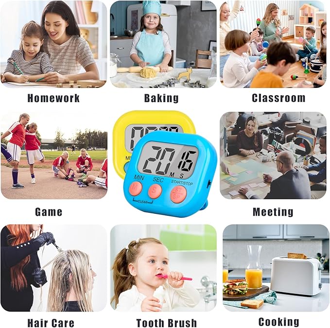 ZILLEEN Classroom Timer for Kids Teachers 2 Pack Digital Timers, Blue & Yellow - Image 5