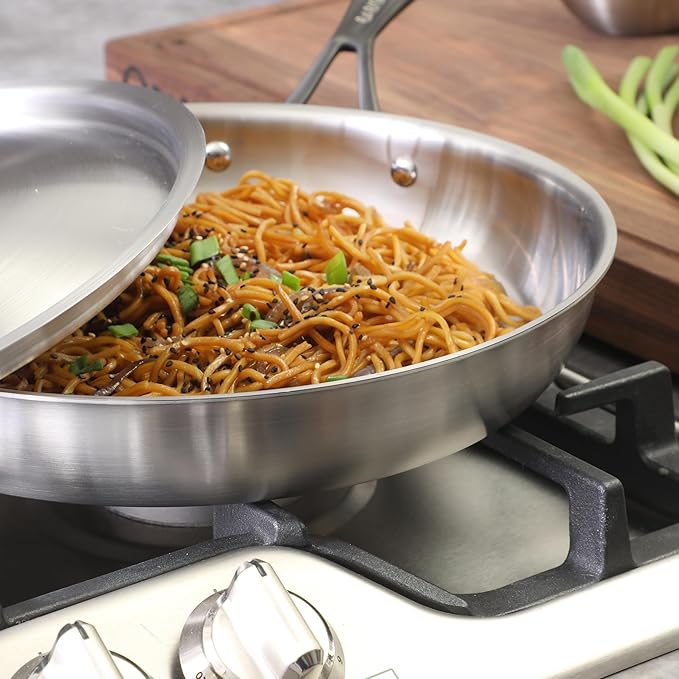 Babish 12-Inch Tri-Ply Stainless Steel Frying Pan with Lid & Black Handle – Professional Grade Skillet for Searing, Sautéing & Even Heat Cooking - Image 6