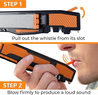 Orange Ninja Pocket Field Knife Sharpener – 8-in-1 Camping & Hunting EDC Knife Sharpener with Guided Diamond Whetstones, Leather Strop, Fire Starter & Diamond Rod