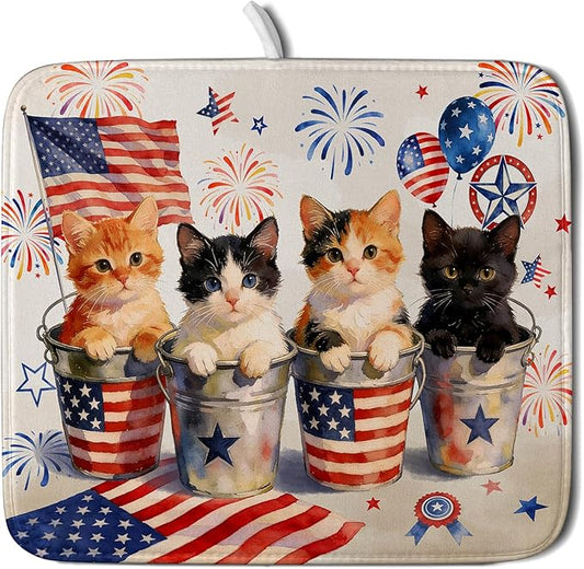Happy 4th of July Patriotic Dish Drying Mat 16 x 18 In Independence Day Vintage Kitchen Drying Mat by Giwawa