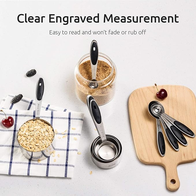 Measuring Cups : U-Taste 18/8 Stainless Steel Measuring Cups and Spoons Set of 10 Piece, Upgraded Thickness Handle(Black) - Image 4
