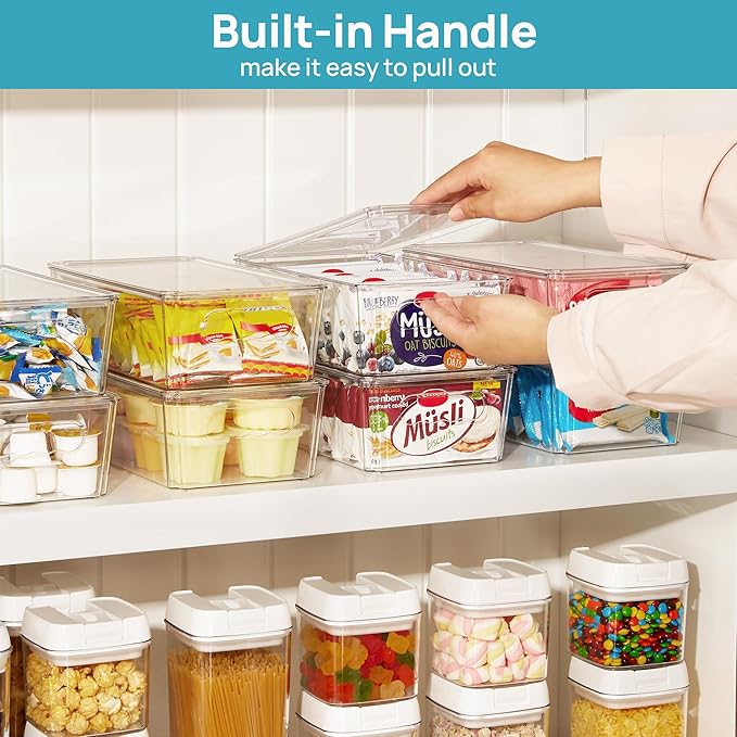 Vtopmart 12pcs Clear Organizers and Storage Bins with Lids, Stackable Plastic Storage Containers with Handles for Fridge, Freezer, Pantry, Cabinet, Kitchen Organization - Image 6