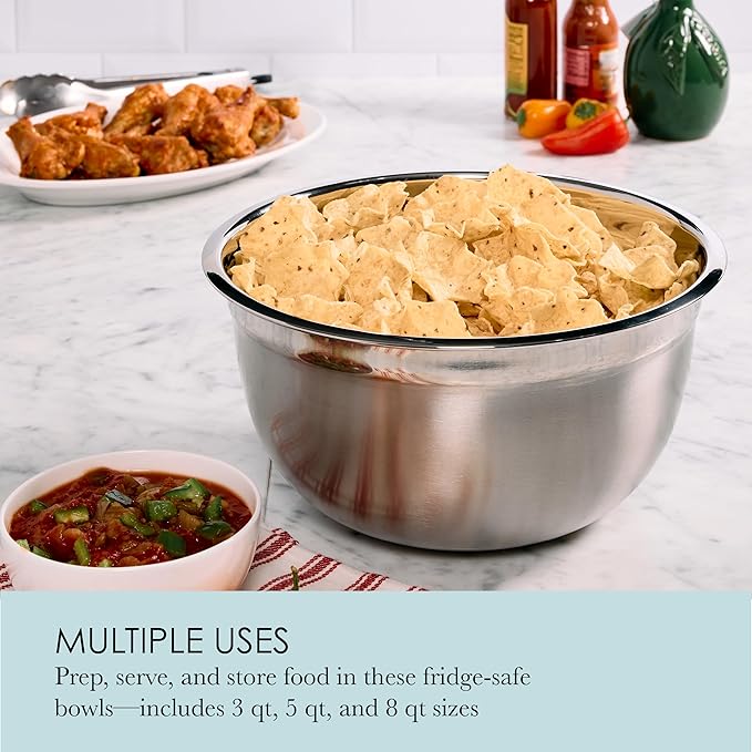 Chicago Metallic Stainless Steel Bowls, Versatile Nesting Mixing Bowls for Every Kitchen Task, Set of 3 - Image 3