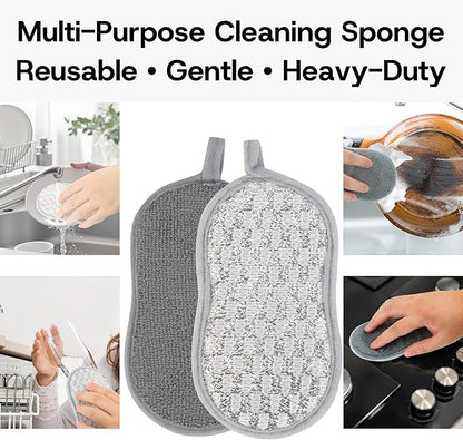 Multi-Purpose Scrub Kitchen Sponges – 12 Pack Dish Sponge, Dual-Sided Non-Scratch Microfiber & Metal Scrubber, Reusable Sponges for Dishes, Pots, Glass, Sink, Stovetop & Bathroom (Gray) - Image 4