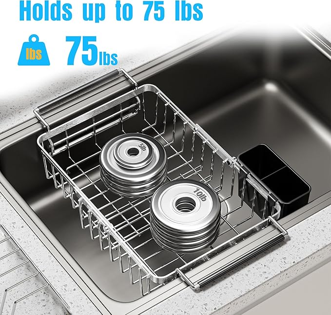 Expandable Over The Sink Dish Drying Rack, Anti-Rust Stainless Steel in Sink Dish Drainer with Cutlery Holder, Counter Space Saving Sturdy Sink Drying Rack for Many Kitchen Drain Task - Image 7