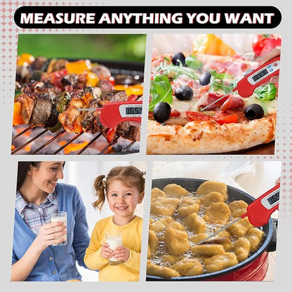 Xuhal 12 Pcs Digital Meat Thermometer with Probe Waterproof Instant Read Foldable Food Thermometer with Magnet for Kitchen Grilling Cooking Turkey Baking BBQ(Red)