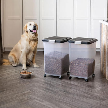 IRIS USA Airtight Dog Food Storage Container, Up to 54 lbs, Attachable Wheels, For Dog Cat Bird and Other Pet Food Storage Bin, Keep Fresh, Translucent Body, Easy Mobility, 2 Pack, Black - Image 3