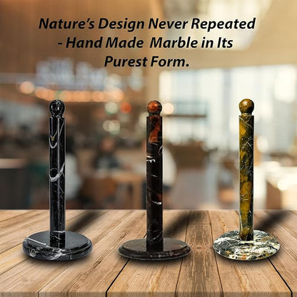 Handmade Black and Gold Marble Paper Towel Holder – Luxury Countertop Stand for Kitchen, Dining, or Bathroom – Natural Stone Decor with Golden Veining – Elegant Housewarming Gift