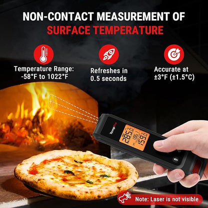 TempPro 2-in-1 Instant Read Thermometer for Cooking, Infrared Thermometer with Meat Probe, Non-Contact Laser Meat Thermometer for Griddle Grill Pizza Oven, Black (Previously ThermoPro) - Image 3