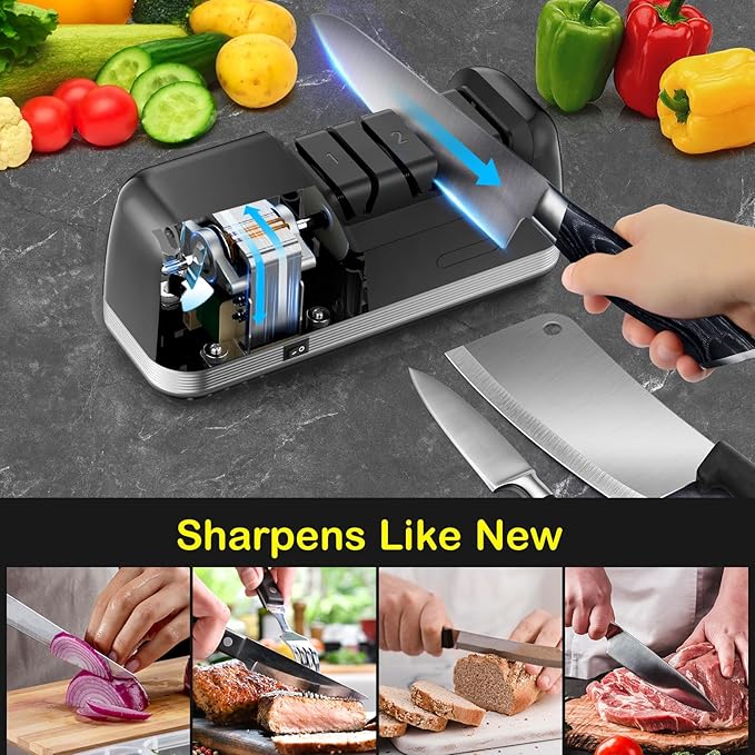 Secura 3-Stage Electric Knife Sharpener with Diamond Abrasives and Precision Angle Guides, Professional Sharpening Tool for Kitchen Straight Edge and Ceramic Knife, Black - Image 6