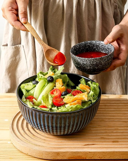 HASENSE Mixing Bowls of 3, Porcelain Ribbed Bowls 1.5/1/0.5 Qt For Kitchen, Cooking, Baking and Serving Prep Bowls for Salad, Pasta, Modern Kitchen Dish Dishwasher & Microwave Safe, Blue