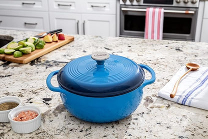 Lodge 4.5 Quart Enameled Cast Iron Dutch Oven with Lid – Dual Handles – Oven Safe up to 500° F or on Stovetop - Use to Marinate, Cook, Bake, Refrigerate and Serve – Caribbean Blue - Image 6