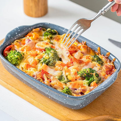 Ceramic Bakeware Dish Set of 3, Rectangular Baking Casserole for Oven,High Heat Resistant,Lasagna Pan Deep with Handles,Handcraft Speckle Series (13.8''/12''/9.6''Grey) - Image 6