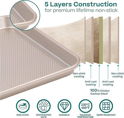 Baker's Secret Baking Sheet Pan Set, 3x Cookie Sheets for Oven, Diamond Texture Premium Air Flow, Set of 3 Baking Trays, Extra Thick 0.6mm with Diamond Base PFOA, PFOS, PTFE and PFAS free - Image 3