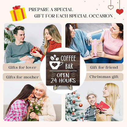 Coffee Bar Sign Plaque Decor, Vintage Farmhouse Kitchen Counter Sign for Coffee Station Kitchen Office,Cafe Bar Accessories, Open 24 Hours Mini Bar Decor(Brown4, 5.9x5.9inches) - Image 6